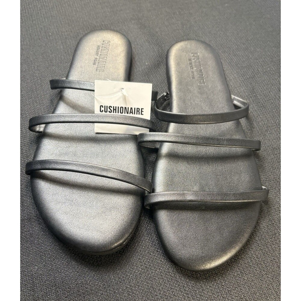 CUSHIONAIRE Black Strappy Slip-On Flat Sandals Synthetic Womens 8.5
